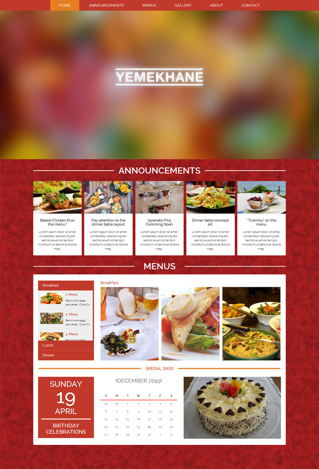 红色美食餐饮网站模板