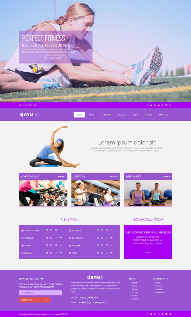 紫色瑜伽运动网站模板