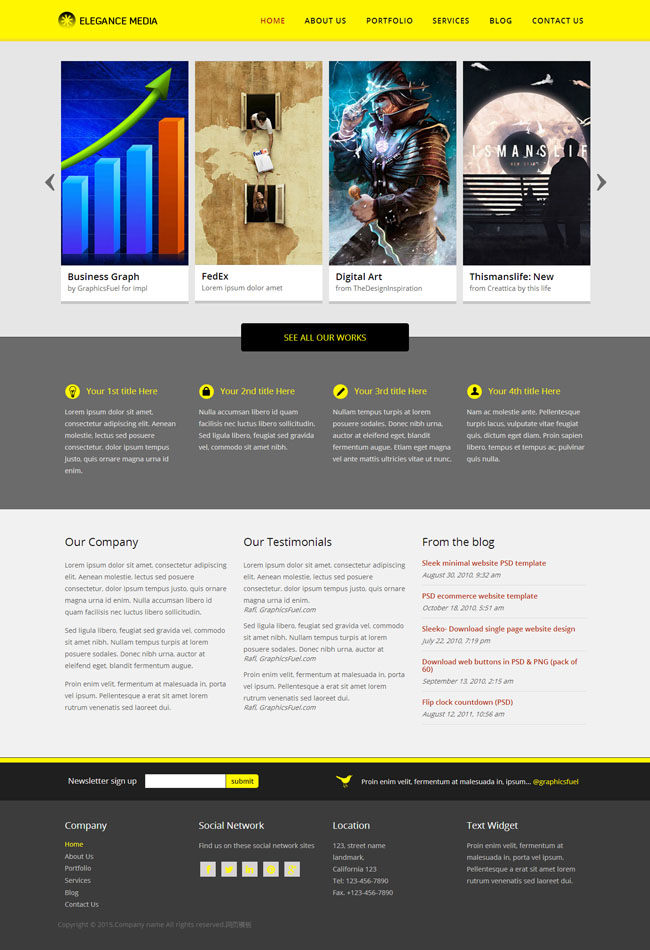 黄色设计作品展示网页模板
