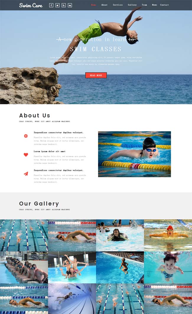 游泳训练中心整站网站模板