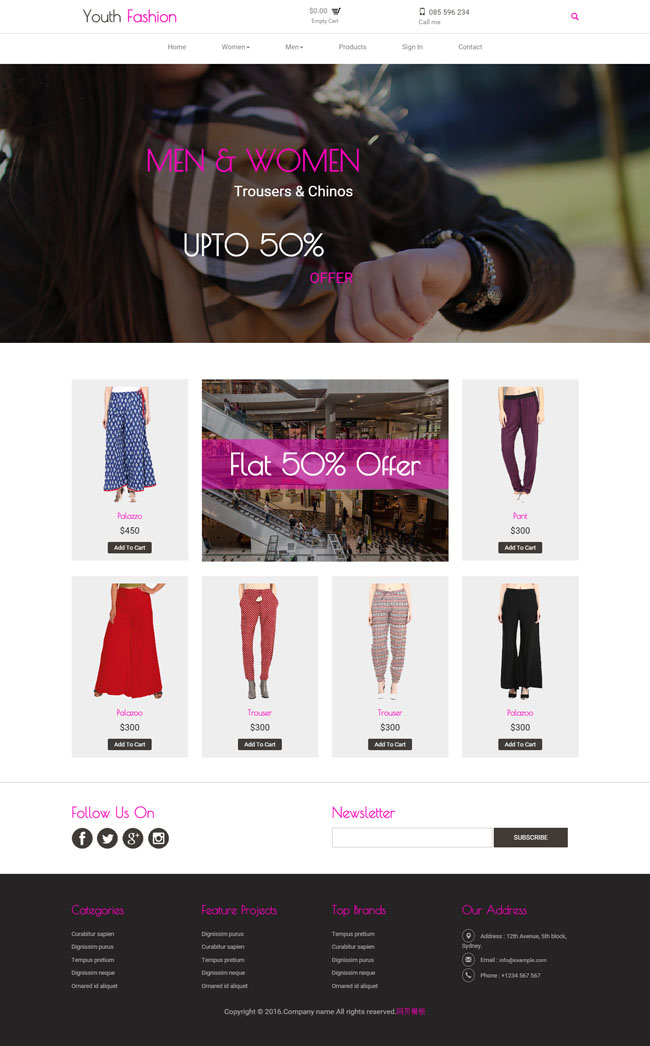 衣服裤子服装购物网站模板