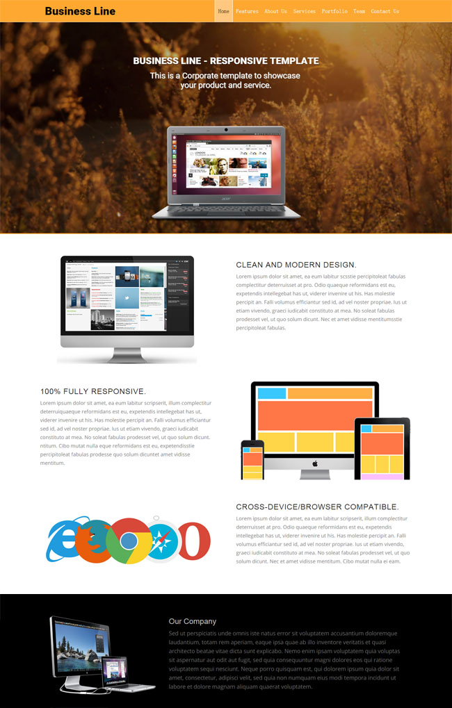 橙色风格网站设计单页模板