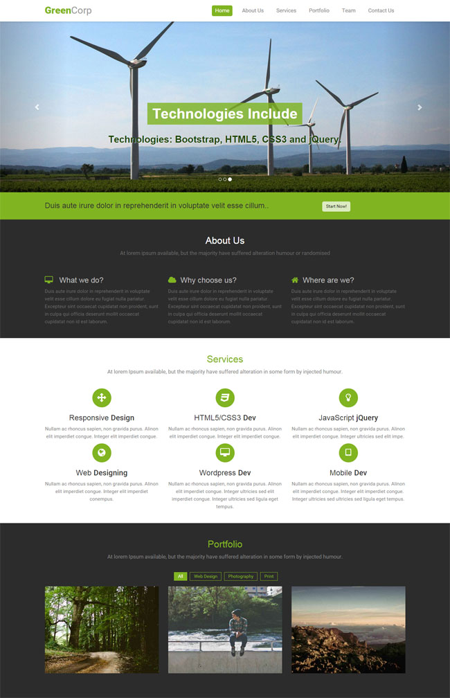 绿色宽屏风车发电站网站模板