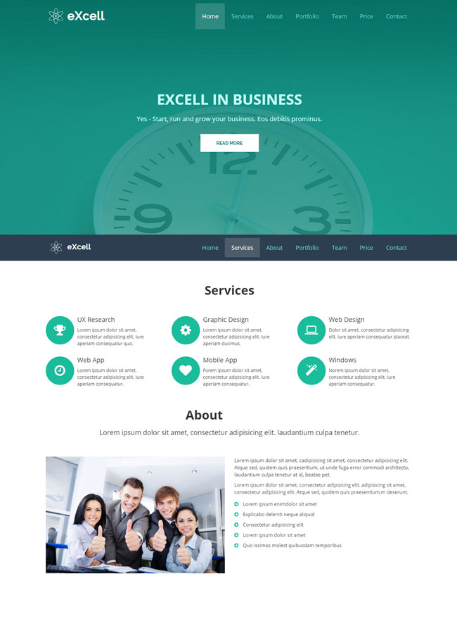绿色时钟背景企业网站模板