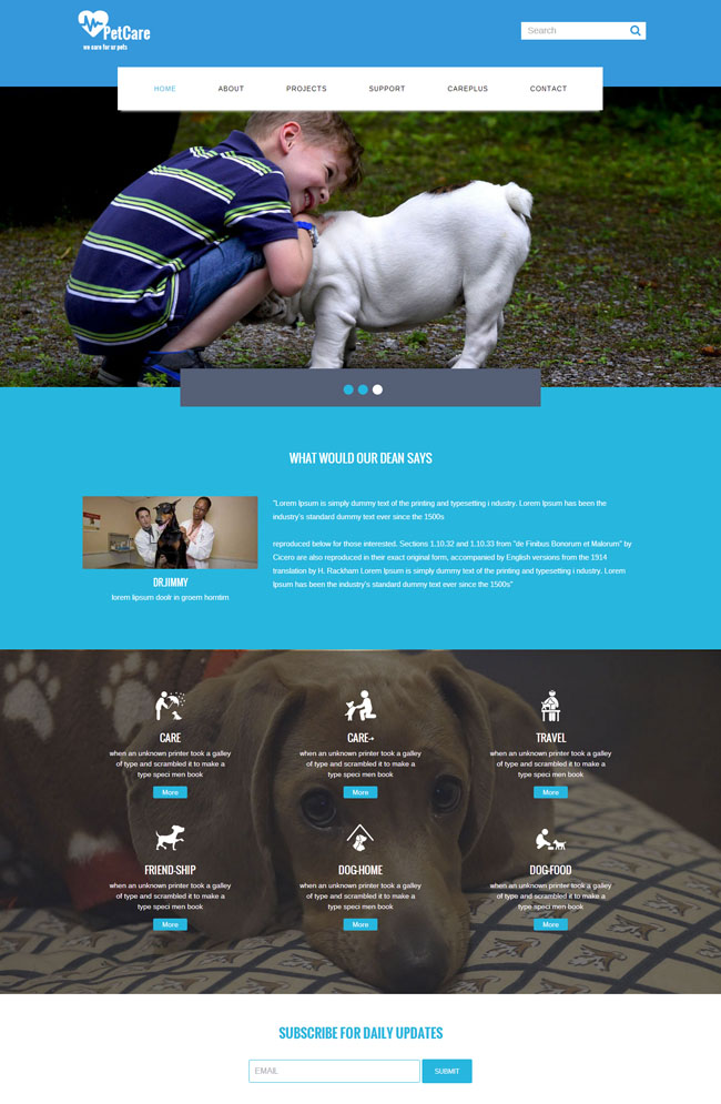 蓝色扁平宠物CSS网站模板